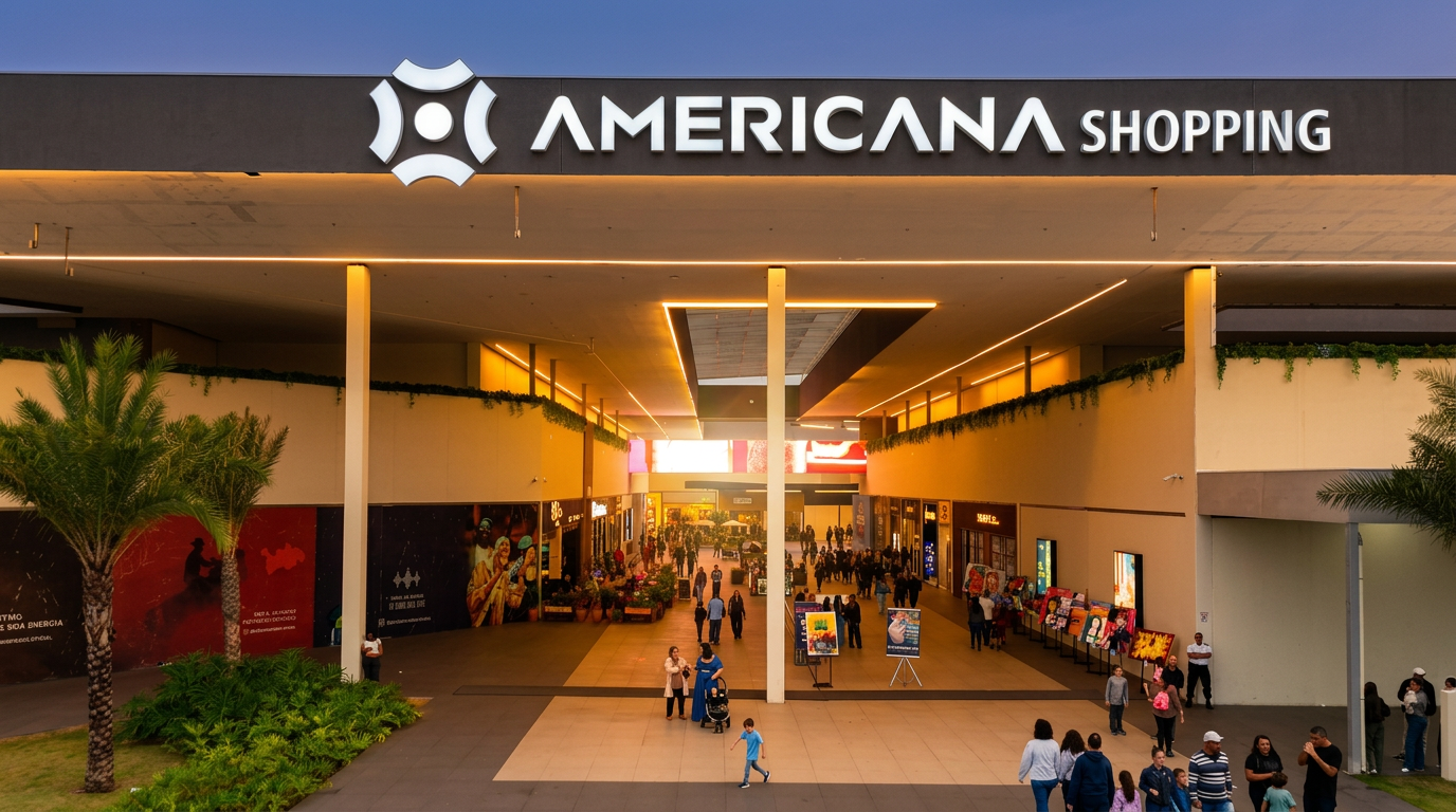 Fachada do Americana Shopping ao entardecer